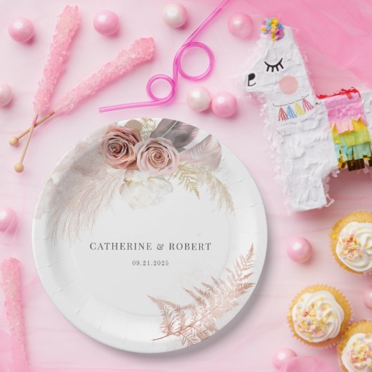 Assiettes En Carton Pampas Grass Terracotta Réception De Mariage (Fête)