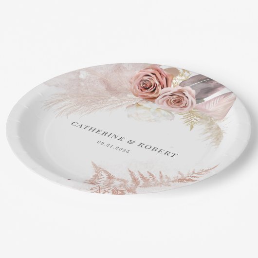 Assiettes En Carton Pampas Grass Terracotta Réception De Mariage (Angle)