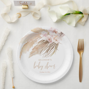 Assiettes En Carton Pampas herbe boho baby shower bohème