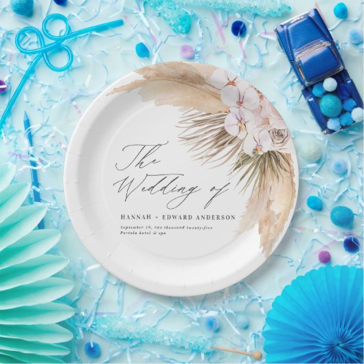 Assiettes En Carton Pampas herbe séché botanique script boho mariage (Fête)