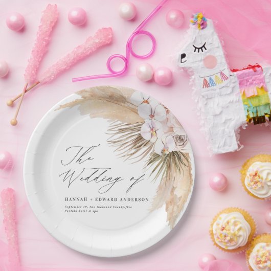 Assiettes En Carton Pampas herbe séché botanique script boho mariage (Fête)