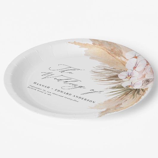 Assiettes En Carton Pampas herbe séché botanique script boho mariage (Angle)