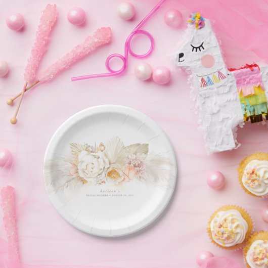 Assiettes En Carton Pampas Pastel doux Grass et Fleurs tendres (Fête)