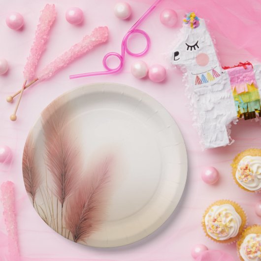 Assiettes En Carton Pampas rose Grass Bohême Mariage Boho (Fête)