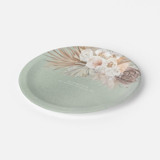 Assiettes En Carton Pampas vert Pastel Sage doux Grass et Fleurs (Angle)