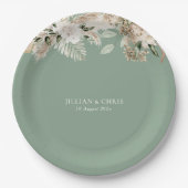 Assiettes En Carton pampes herbe sauge vert mariage (Devant)