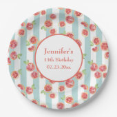 Assiettes En Carton Pamplemousse rose Motif sur les rayures vertes Ann (Devant)