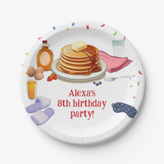 Assiettes En Carton Pancakes et pyjamas Petite fête (Devant)