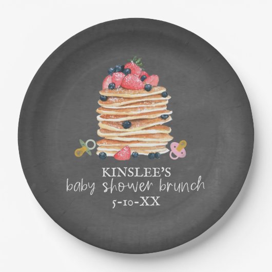 Assiettes En Carton Pancakes & Pacificateurs Baby shower Brunch Chalkb (Devant)