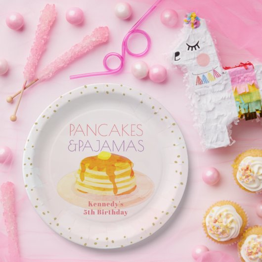 Assiettes En Carton Pancakes & Pyjamas Pink Gold Plaque Papier d'anniv (Fête)