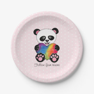 Assiettes En Carton Panda Aquarelle Cute Avec Coeur Arc En Ciel