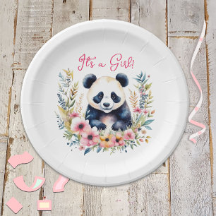 Assiettes En Carton Panda Bear in Flowers La fille C'est une fille
