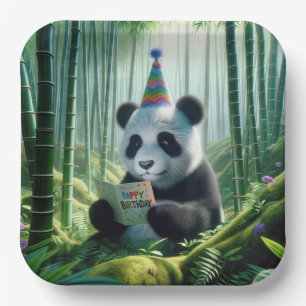 Assiettes En Carton Panda Bear Lecture d'une carte d'anniversaire