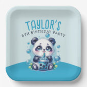 Assiettes En Carton Panda Boire Bleu Boba Bubble Thé fête d'anniversai (Recto)