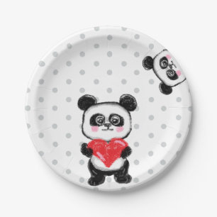 Assiettes En Carton panda love, kawaii, pastel