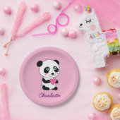 Assiettes En Carton Panda mignonne avec un coeur rose Nom personnalisé (Fête)