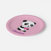 Assiettes En Carton Panda mignonne avec un coeur rose Nom personnalisé (Angle)