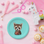 Assiettes En Carton Panda rouge de bébé mignon jouant avec le (Fête)