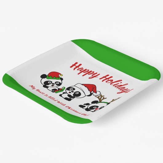Assiettes En Carton Pandas de Noël personnalisés (Angulaire)