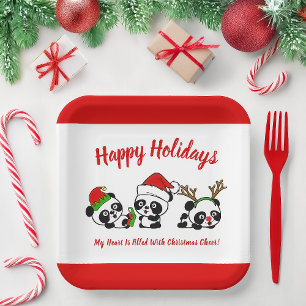 Assiettes En Carton Pandas de Noël personnalisés