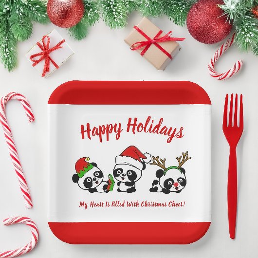 Assiettes En Carton Pandas de Noël personnalisés