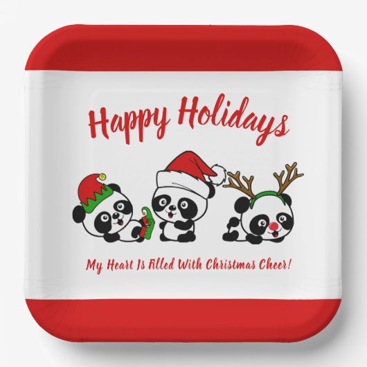 Assiettes En Carton Pandas de Noël personnalisés (Recto)