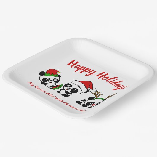Assiettes En Carton Pandas de Noël personnalisés (Angulaire)