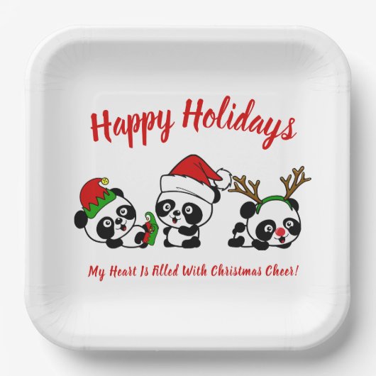 Assiettes En Carton Pandas de Noël personnalisés (Recto)