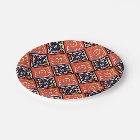 Assiettes En Carton Panier africain - Motif multiple (Angle)