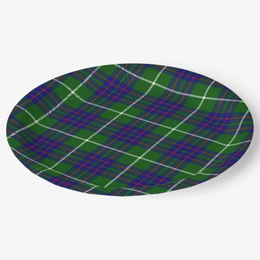Assiettes En Carton Panier bleu vert tartan MacIntyre (Angle)
