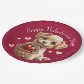 Assiettes En Carton Panier de chiots pour la Saint-Valentin avec bonbo (Angle)
