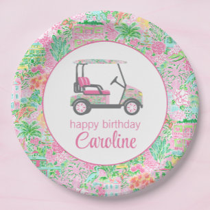 Assiettes En Carton Panier de golf Pink & Green Palm Beach personnalis