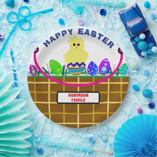 Assiettes En Carton Panier de Pâques d'oeufs de poussette jaune (Fête)