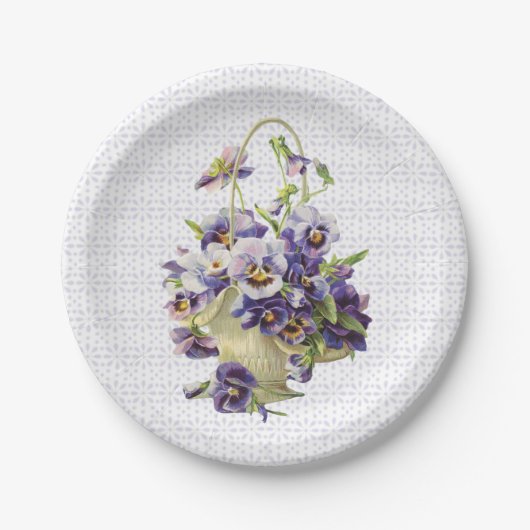 Assiettes En Carton Panier en Pansy Violet sur dentelle Eyelet (Devant)