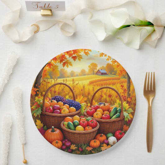 Assiettes En Carton Paniers de récolte d'automne colorés (Mariage)