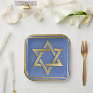 Assiettes En Carton Panneau d'art en or et bleu Étoile de David
