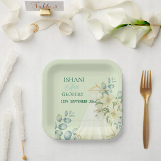 Assiettes En Carton Panneau de bienvenue de mariage avec feuilles d'eu