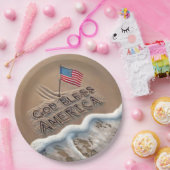 Assiettes En Carton Panneau de plage God Bless America (Fête)