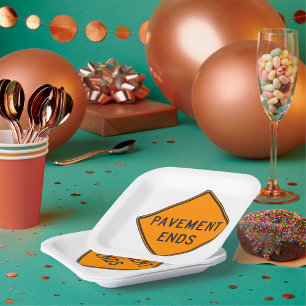 Assiettes En Carton Panneau de signalisation de fin de chaussée Averti