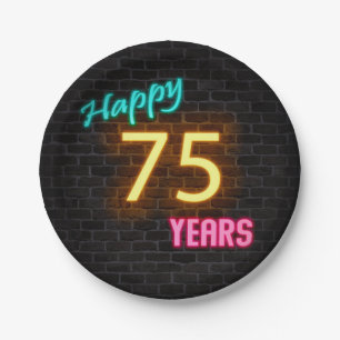 Assiettes En Carton Panneau Neon 75 sur mur en brique