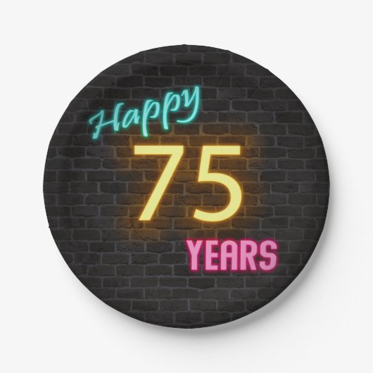 Assiettes En Carton Panneau Neon 75 sur mur en brique (Devant)