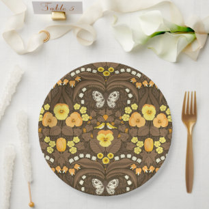 Assiettes En Carton Pansies jaunes, oiseaux et papillons