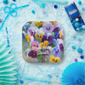 Assiettes En Carton Pansies Joyeux anniversaire (Fête)