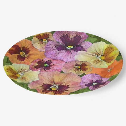 Assiettes En Carton Pansies orange sur plaques en papier d'art botaniq (Angle)
