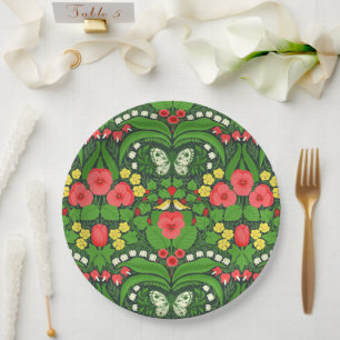 Assiettes En Carton Pansies rouges, oiseaux et papillons