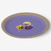 Assiettes En Carton Pansies, violettes et jaunes (Angle)