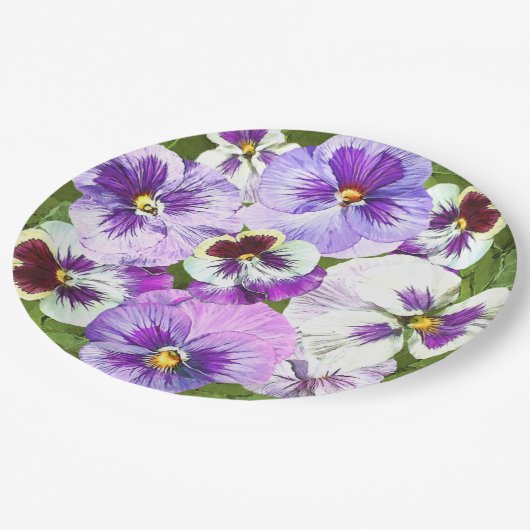 Assiettes En Carton Pansies violettes sur toutes les plaques en papier (Angle)
