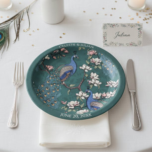 Assiettes En Carton Paon Coloré Sarcelle Foncé