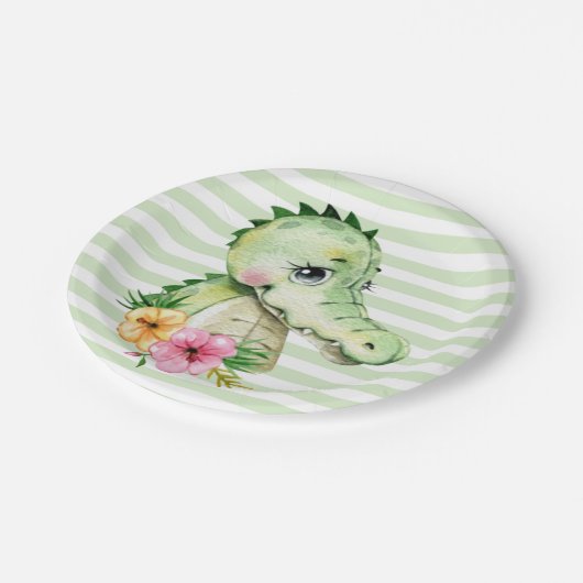 Assiettes En Carton Pap Baby shower Alligator Aquarelle (Angle)