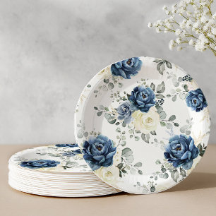 Assiettes En Carton Pap Mariage floral de Champagne de la Marine Bleue